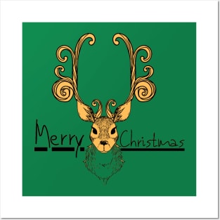 Merry Christmas - Santa Reindeer Posters and Art